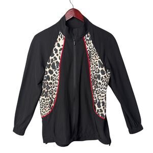 Boston Proper Womens Windbreaker Jacket Black Animal Print SZ S Modern Timeless